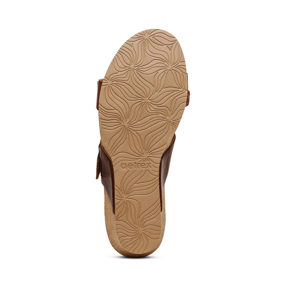 Aetrex Women's Kimmy Arch Support Wedge Sandals - Walnut | USA EV5GR95